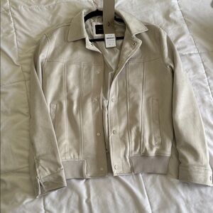 Porter & Ash Bomber Jacket Mens Medium Tan New Faux Suede Snap Front Minimalist